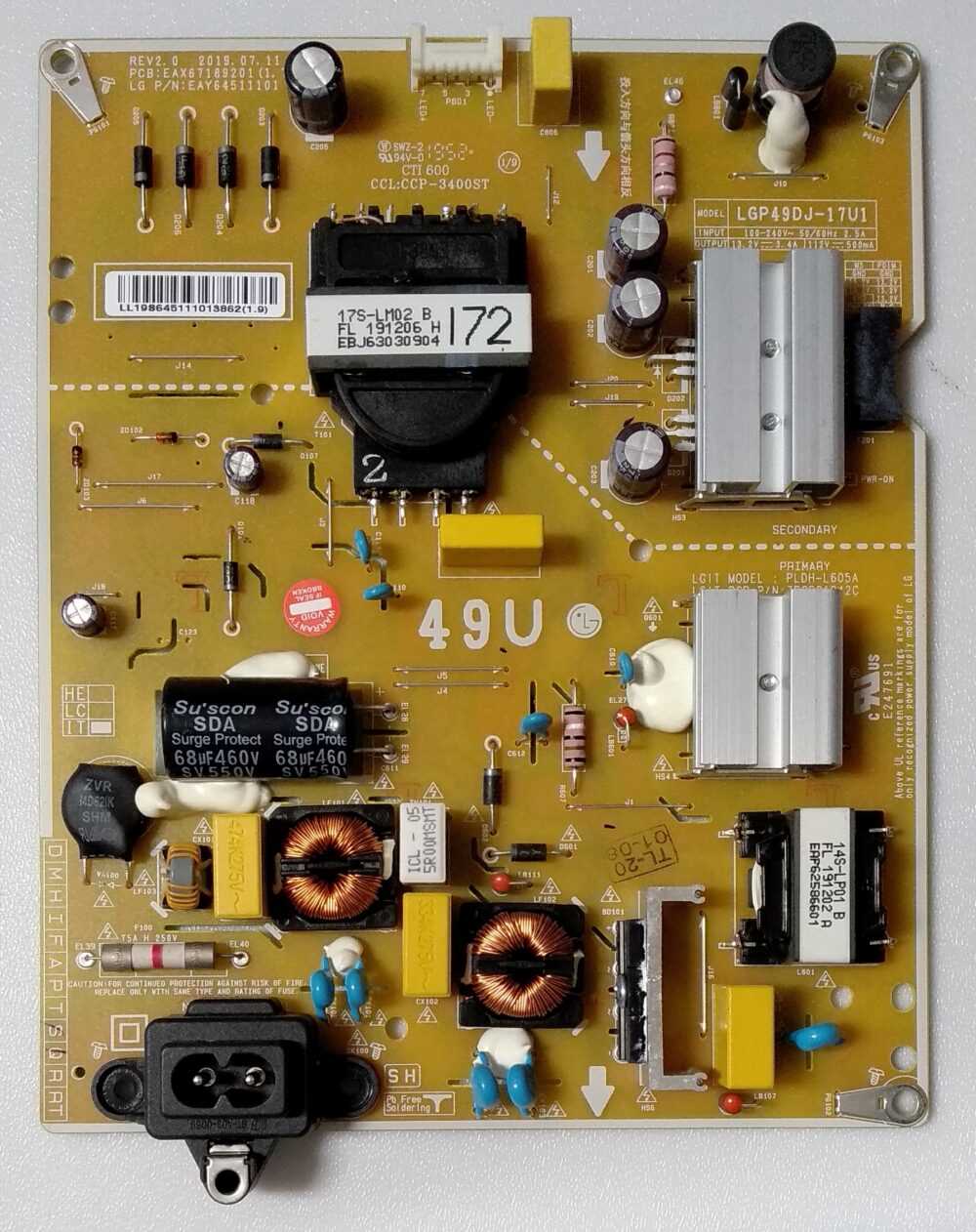 EAX67189201 (1.7) - EAY64511101 - Modulo power LG 49UM7050PFL - Pannello HC490DGG-SLTLA-A19X TV Modules